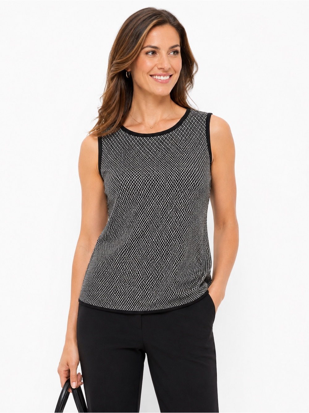 Max Studio London NWT Black White Textured Sleeveless Top L